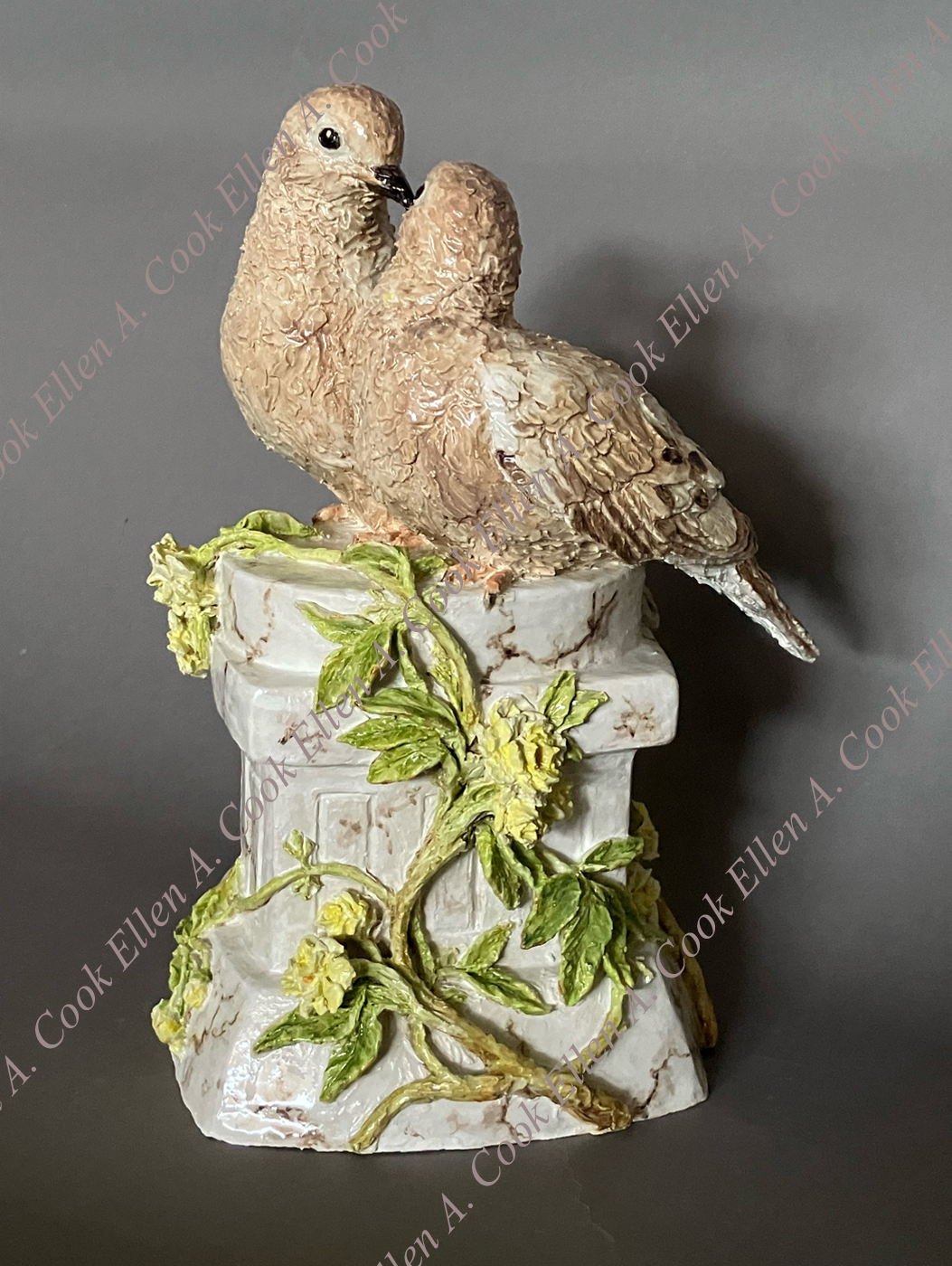 Ellen Cook ceramic sculpture of Doves 